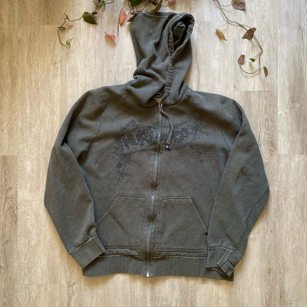 Y2K Hurley Skull Graphic Green zip up hoodie